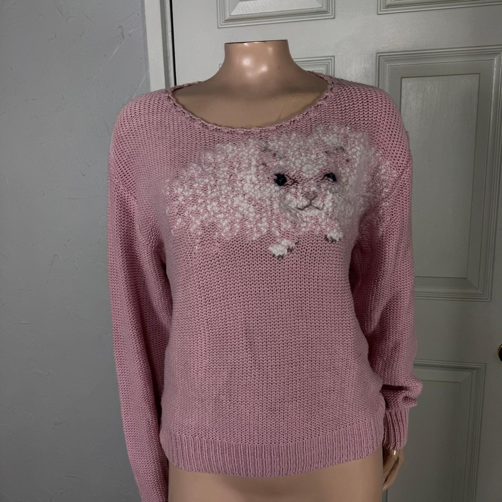Vintage 80s Handmade Womens Sweater Neuma Norm Thompson Whiskers Cat C3-21